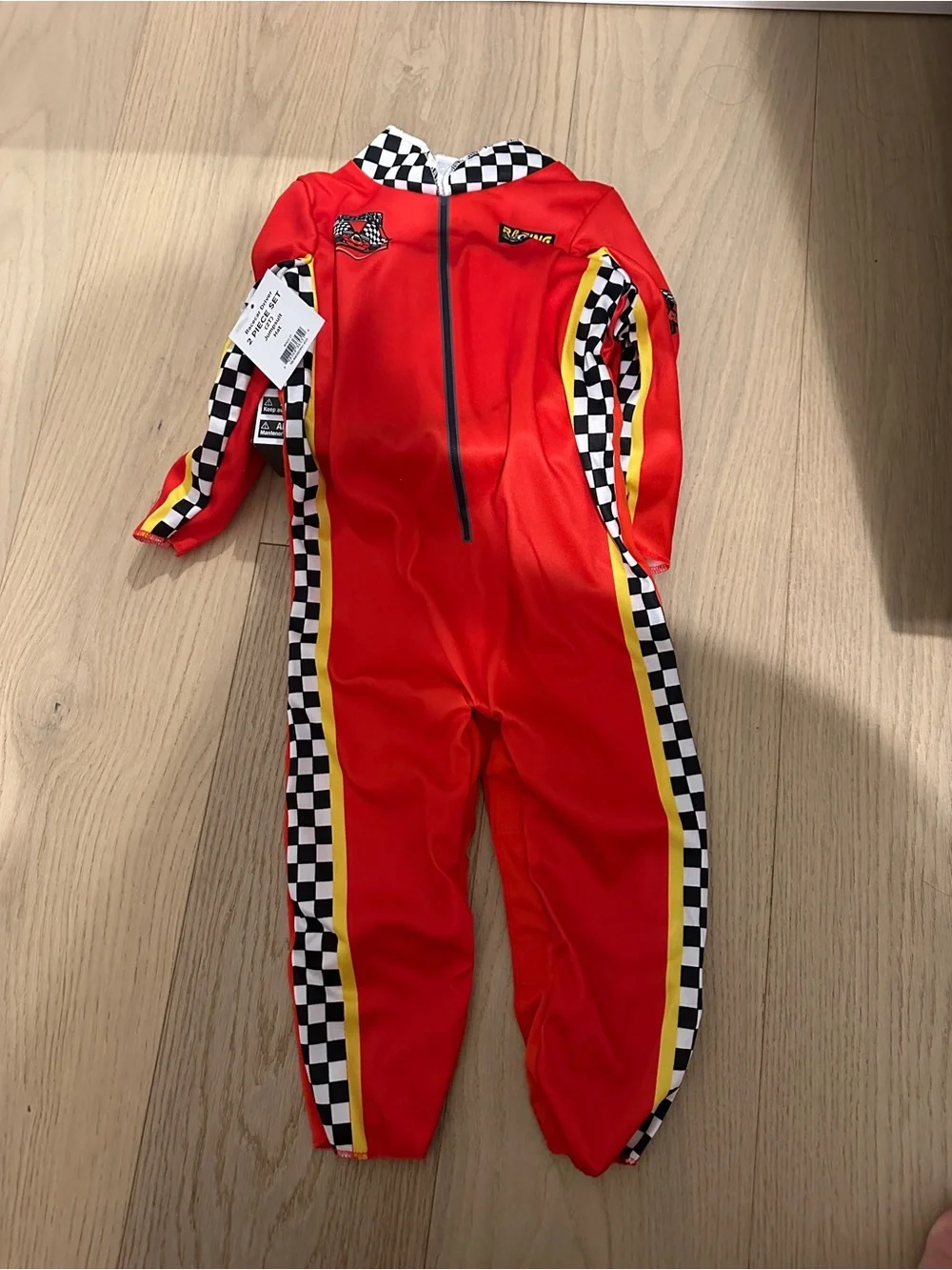 Red Toddler 2 piece Racecar Driver Costume with Black-and-White Checkered Trim